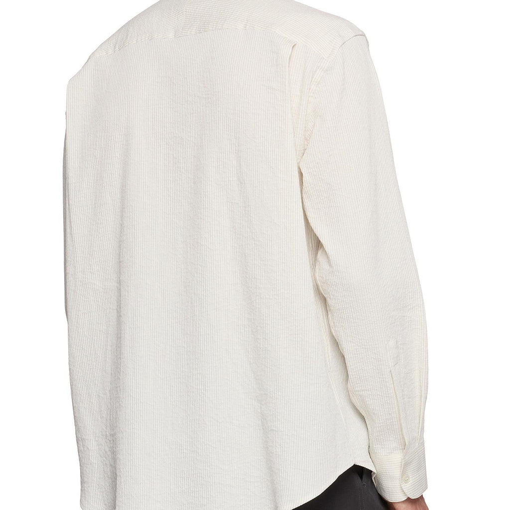 Men's beige long sleeve shirt with vertical stripe texture