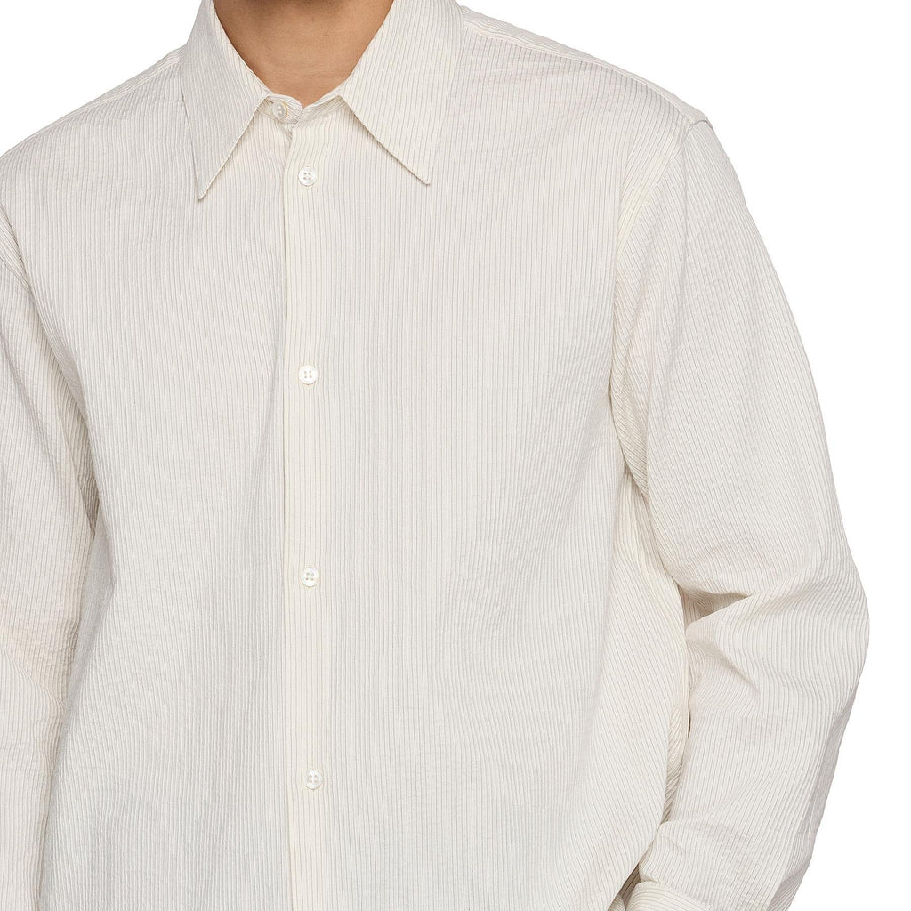 Men's beige long sleeve shirt with vertical stripe texture