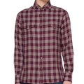 Men's burgundy plaid long sleeve snap button shirt