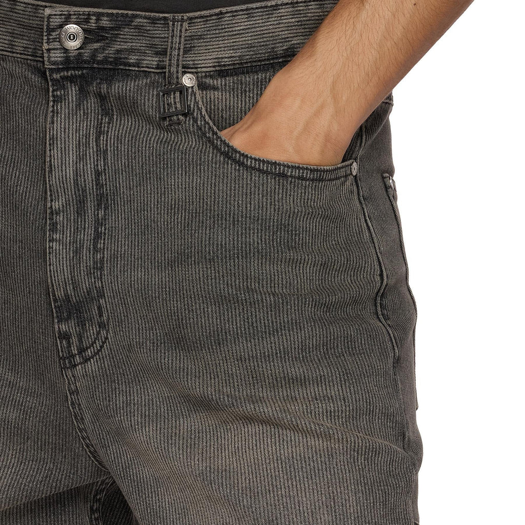 Men's grey striped wide leg jeans