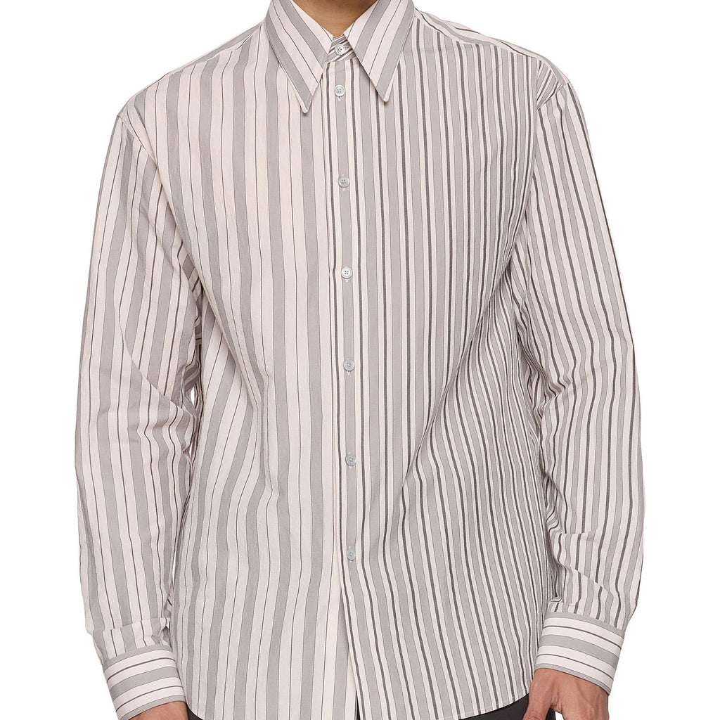 Men's grey vertical stripe loose fit long sleeve shirt