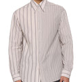 Men's grey vertical stripe loose fit long sleeve shirt