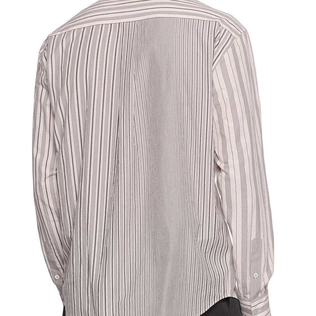 Men's grey vertical stripe loose fit long sleeve shirt