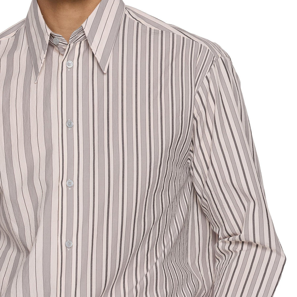 Men's grey vertical stripe loose fit long sleeve shirt