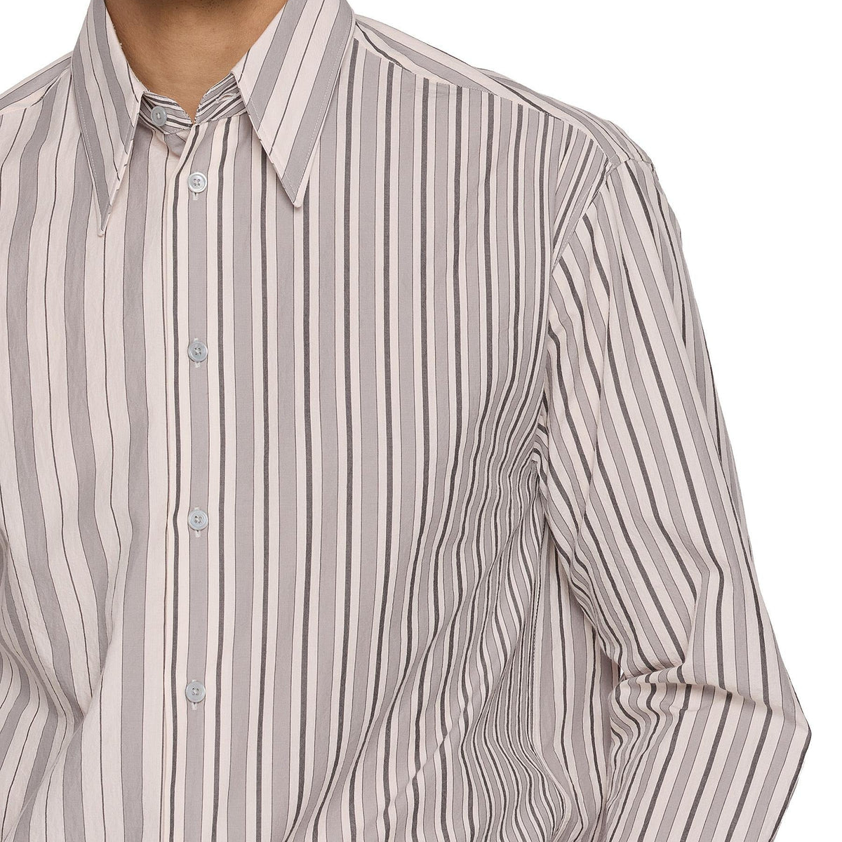 Men's grey vertical stripe loose fit long sleeve shirt