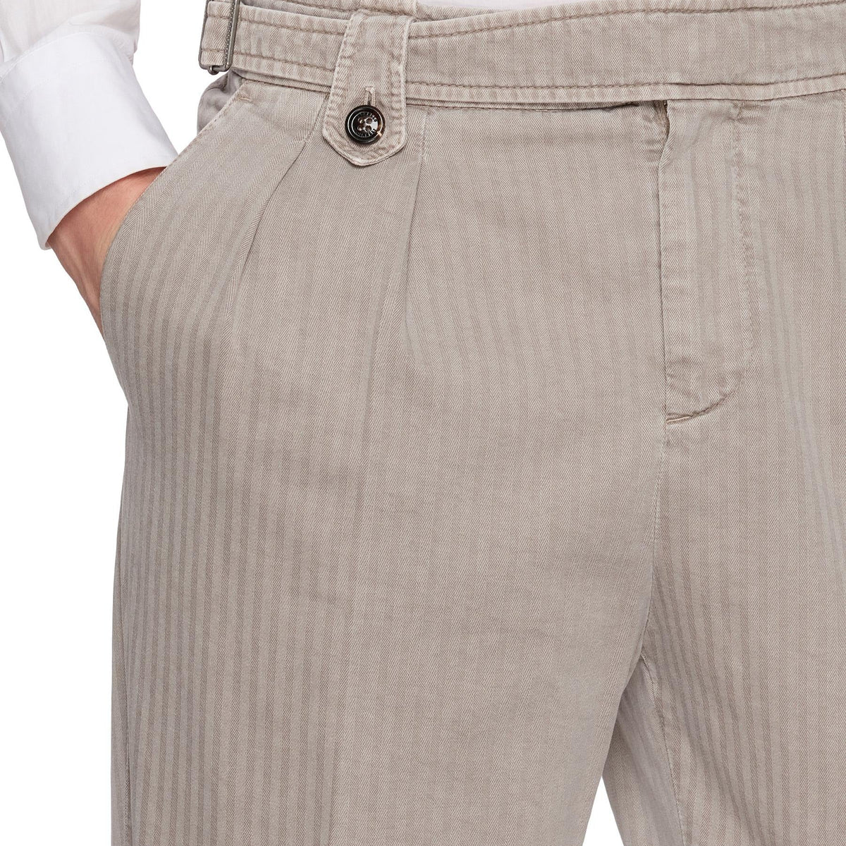 Men's light taupe herringbone slim fit trousers