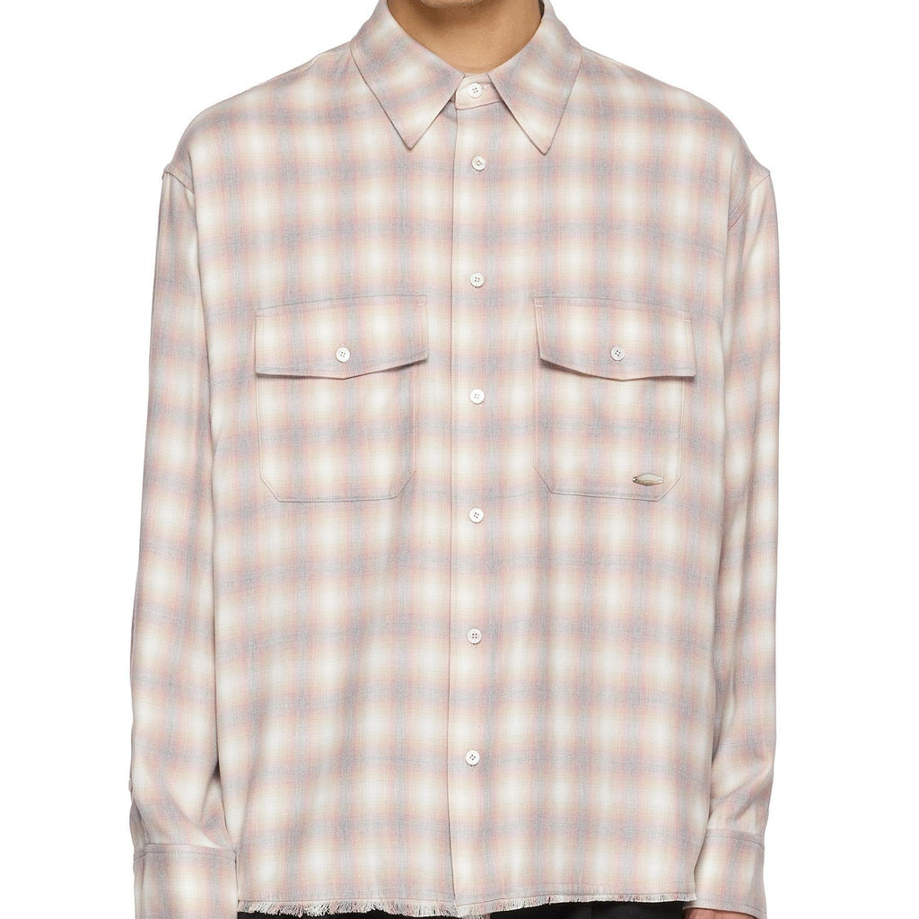 Men's pink plaid oversized long sleeve shirt